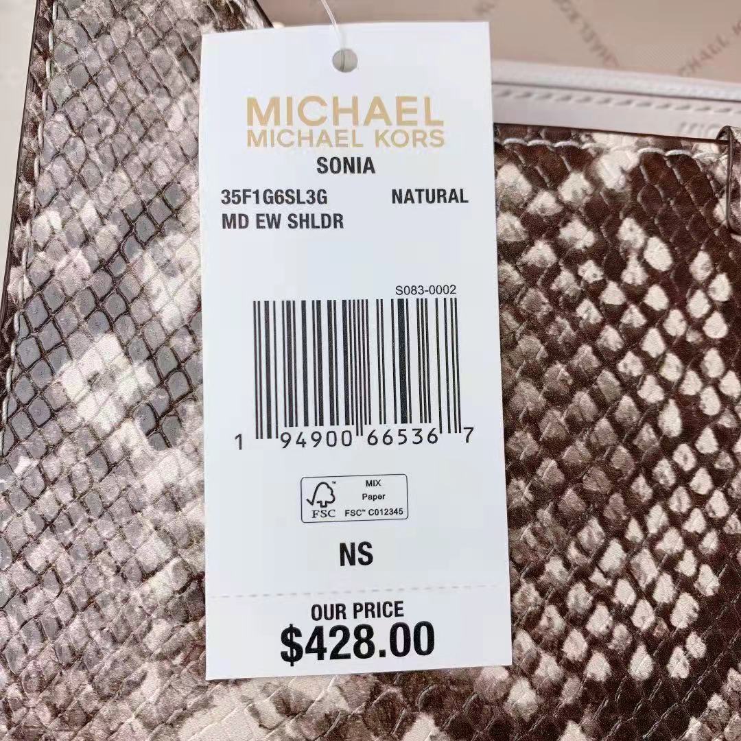 MICHAEL KORS 35F1G6SL3G Sonia Medium Snake Embossed Faux Leather Shoulder Bag In Natural MICHAEL KORS 35F1G6SL3G Sonia Medium Snake Embossed Faux Leather Shoulder Bag In Natural